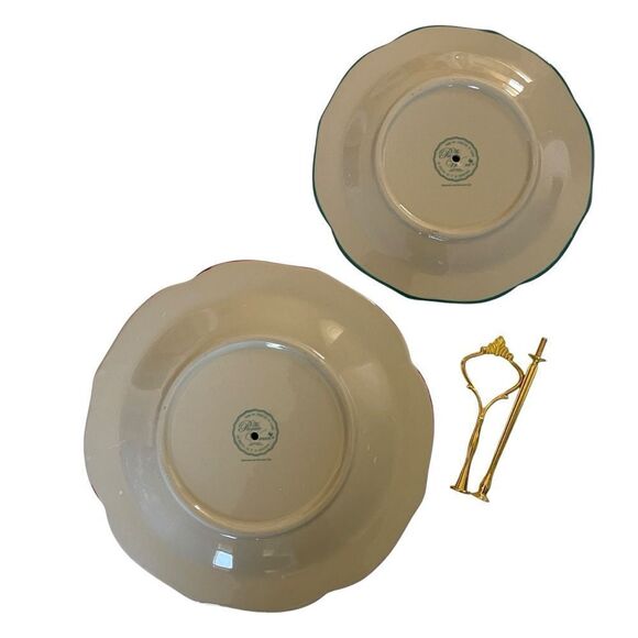 PIONEER WOMAN CUPCAKE DESSERT STAND 2-TIER Travelling Vines Teal White Dots NWOT - Picture 8 of 8